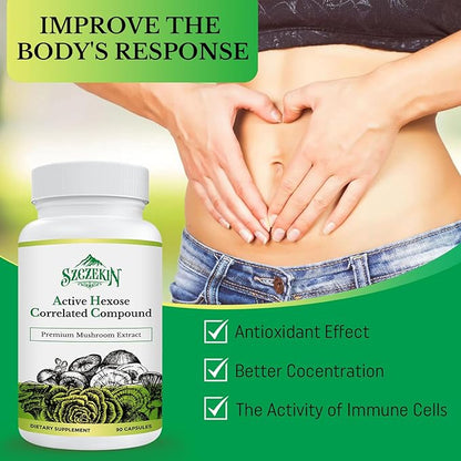 Active Hexose Correlated Compound 1500 mg Supplement, Natural 8 Mushroom Extract Supplement, Immune System, Liver Function, Natural Killer and T Cells Activity, 180 Veggie Capsules
