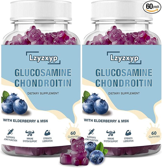 2Packs 3000mg Glucosamine Chondroitin Gummies with MSM & Elderberry - Extra Strength， Antioxidant Immune Support Supplement Joint Health, Flexibility for Adults, Men & Women 120Cts (2)