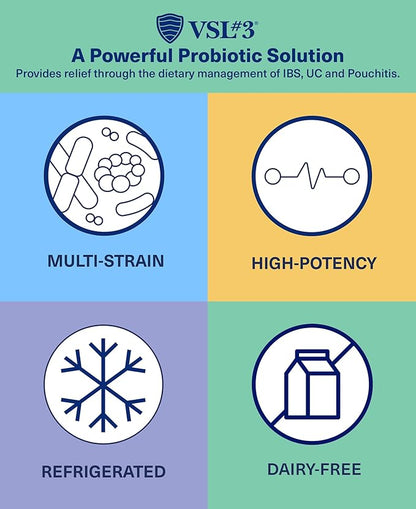 VSL #3® Probiotics for Digestive Health, IBS & UC Symptoms - 112.5B CFUs, High-Potency, Multi-Strain, Live, Refrigerated Probiotic, Medical Food for Gut Health Support in Men & Women, 120 Capsules
