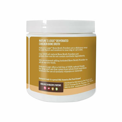 Nature's Logic Dehydrated Bone Broth Powder - 100% Natural Dog & Cat Topper - Rich in Glucosamine & Chondroitin - Boosts Immune System - Gluten-Free, No Synthetic Ingredients - Chicken, 6oz