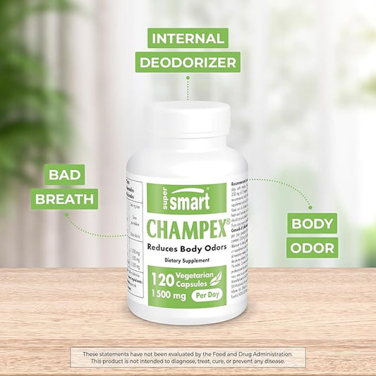 Supersmart - Champex Mushroom (Agaricus Bisporus Extract) 1500 mg per Day - Body Odor & Bad Breath Supplement - Internal Deodorizer | Non-GMO & Gluten Free - 120 Vegetarian Capsules