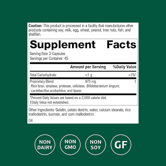 Standard Process Inc. Lact-ENZ - Whole Food Immune Support, Digestion and Digestive Health with Bifidobacterium Longum, Cellulase, Protease, Amylase, Lipase, Maltodextrin and More - 90 Capsules