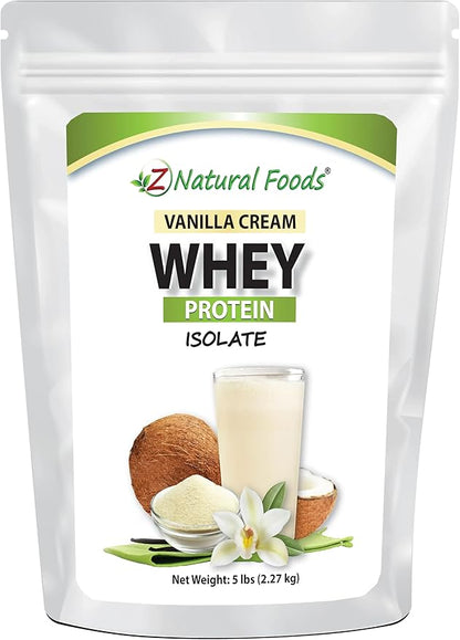 Z Natural Foods Vanilla Cream Whey Protein Isolate, Nutrition-Rich, Flavorful Protein Powder for Heart Health and Immunity, Great in Tea, Coffee, Smoothie, Non-GMO, Gluten-Free, Kosher, 5 lbs