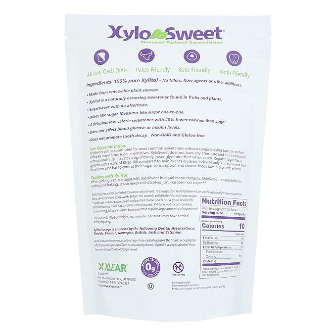 Xlear XyloSweet Plant Sourced Xylitol Sweetener - Pure Natural Sugar Substitute, Granules, Non-GMO, Gluten-Free, 3 Pound Bag (Pack of 1)