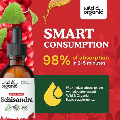 Wild & Organic Schisandra Berry Extract Drops 500 mg - Relaxing Schisandra Supplement - Liquid Chinensis Tincture - Vegan, Sugar & Alcohol-Free - 2 fl oz