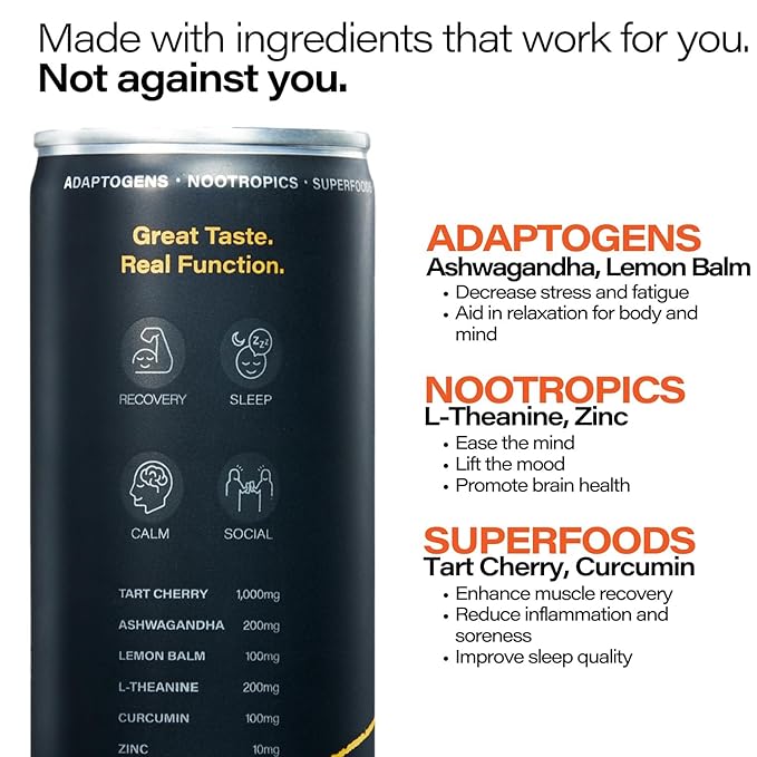 Peak Cocktails Non-Alcoholic Cocktail | Adaptogens, Nootropics, Superfoods for Recovery, Calm, Sleep | Ashwagandha, Tart Cherry, L-Theanine | Mixologist-crafted | 8.4 oz, 24-Pack Variety Pack