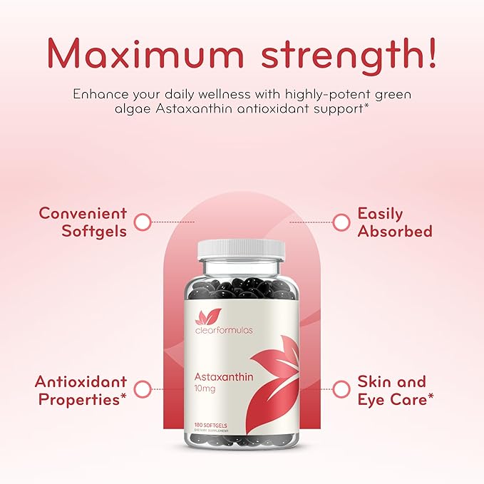 Algae Based Astaxanthin Supplement - Rapid Release Astaxanthin 10mg Non-GMO Super Potent Antioxidant and Carotenoid for Skin Immunity and Eye Health Support - Made in a cGMP US Lab (6 Month Supply)