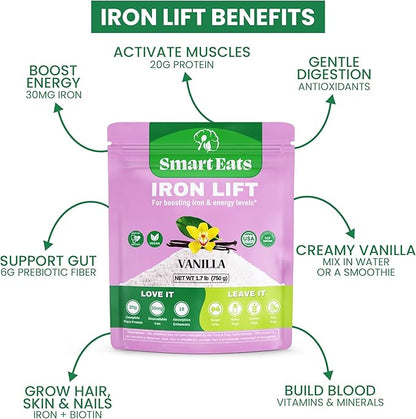 Smart Eats - Iron Powder | Highly Absorbed | Avoids Side Effects | Complete Nutrition: Protein, Vitamins, Fiber, Antioxidants | Makes Tasty Drinks & Shakes | Vegan | Vanilla Flavor | 30 Scoops