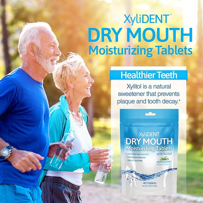 Nature's Stance XyliDENT Xylitol Tablets for Dry Mouth Relief - Stimulates Saliva, Freshens Breath, Reduces Acid Production, Fast Acting Relief, 40 Count (Peppermint)
