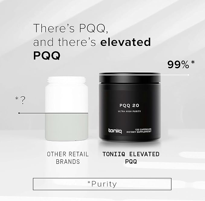 Toniiq 99%+ 20mg Supplement - Ultra High Purity PQQ 20mg Concentrated Formula - PQQ 20 mg 120 Capsules - Pyrroloquinoline Quinone Supplement - 1 Capsule Serving - Vegetarian Capsules