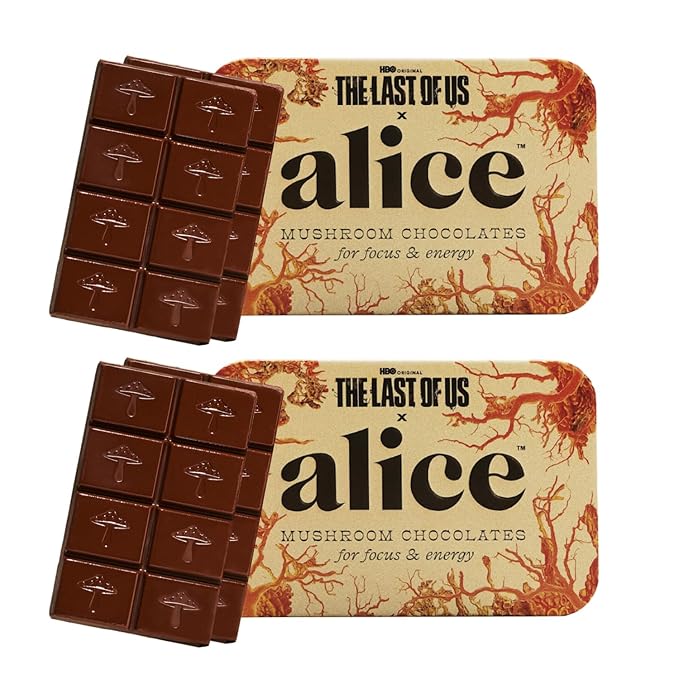 Alice Mushrooms x HBO’s The Last of Us Brainstorm | Mushroom Chocolates | Energy Bites for Focus, Clarity & Cognitive Function | Lions Mane, Cordyceps Mushrooms, Natural Caffeine | 2 Pack
