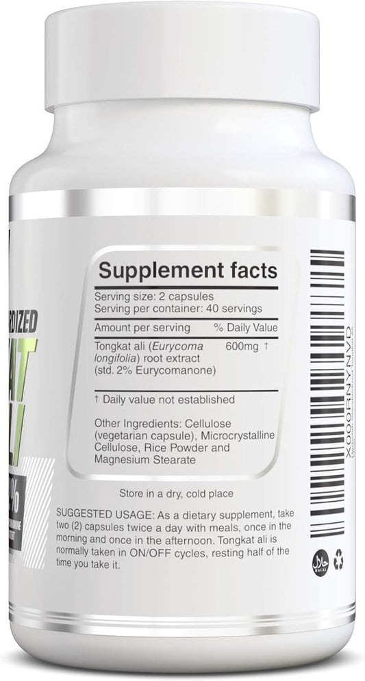 Tongkat Ali For Men Root Supplement 200:1, Standardized to 2% Eurycomanone, 1200mg, 30 Day Supply, Longjack Tongkat Ali for Men, Eurycoma Longifolia Extract Powder Capsules, Malaysian Ginseng