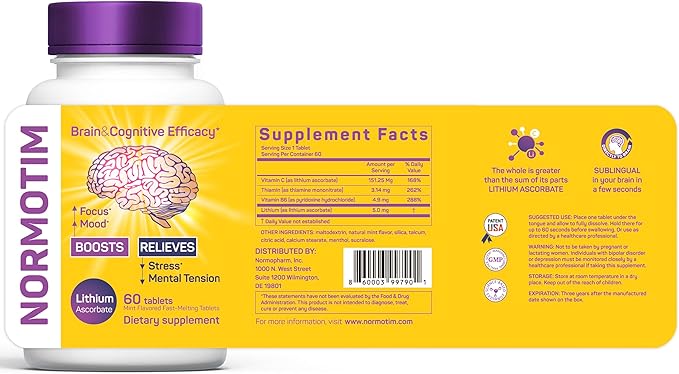 Brain Supplements for Memory and Focus – Powerful Memory Vitamins for Women & Men – Memory Pills with Lithium Supplements, Ascorbate, B1, B6 – Mood & Clarity Booster – 60 Tablets