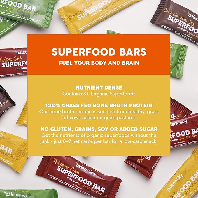 Paleovalley Superfood Bars – Lemon Meringue– 10 Pack – 9g Protein per Bar – Gluten-Free, Grain-Free, Paleo, Non-GMO – On-the-Go Snack
