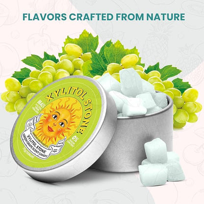 Xylitol Stone Sugar Free Candy - Vegan & Keto Friendly Unique Hard Candy Sugar-Free - 100% Natural Flavor Candies - Gluten Free & Non-GMO Breath Freshener Low Calorie Mints - Green Grape (Pack of 2)