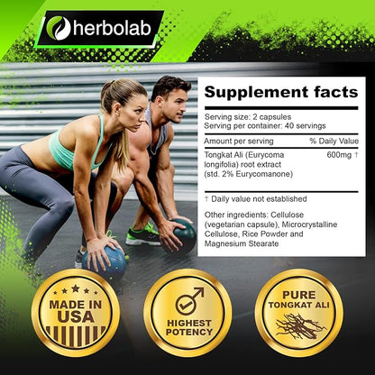 Tongkat Ali For Men Root Supplement 200:1, Standardized to 2% Eurycomanone, 1200mg, 30 Day Supply, Longjack Tongkat Ali for Men, Eurycoma Longifolia Extract Powder Capsules, Malaysian Ginseng