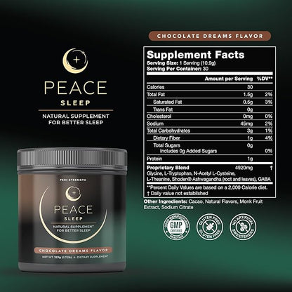 Peace Sleep - Sleep and Recovery Chocolate Powder Drink Mix - Sleep Aid Supplement with GABA, L-Tryptophan, L-Theanine, Glycine - for Tranquil Sleep, Restful Nights, Productive Days - Gluten Free