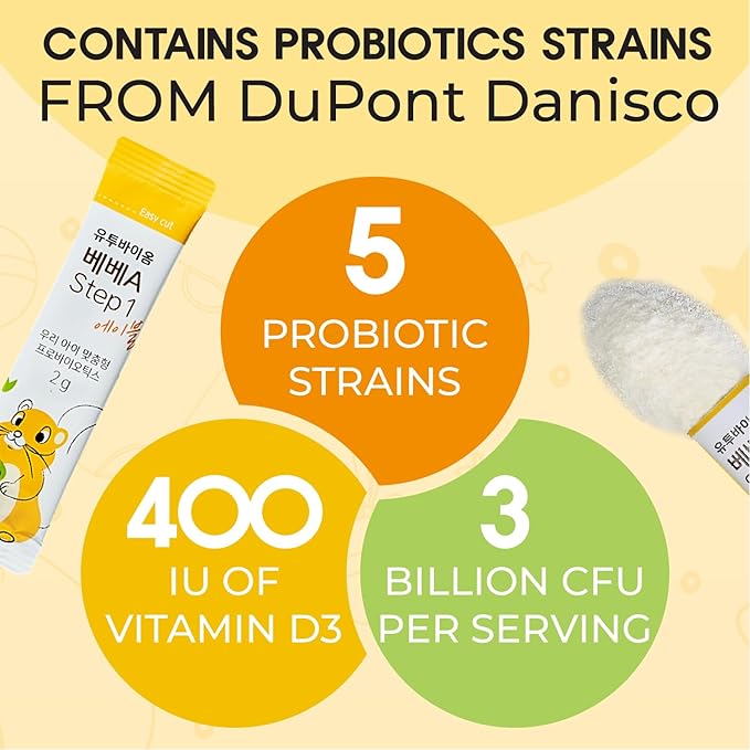 A Step 1 Able Probiotics Powder for Infants & Babies, Support Gut Health, Allergen Free, Tasteless Powder, Aged 3-12 Months, Multi-Strain 3 Billion CFU, 60g (30 Packets) - 1 Month Supply