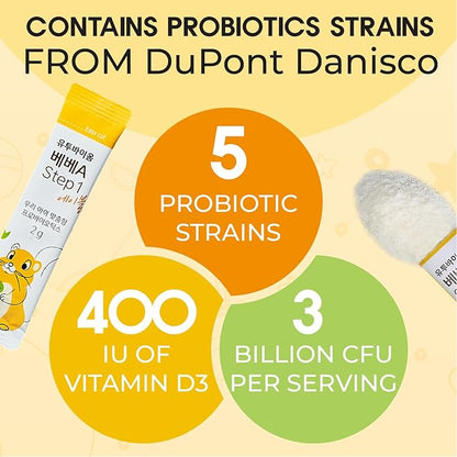 A Step 1 Able Probiotics Powder for Infants & Babies, Support Gut Health, Allergen Free, Tasteless Powder, Aged 3-12 Months, Multi-Strain 3 Billion CFU, 60g (30 Packets) - 1 Month Supply