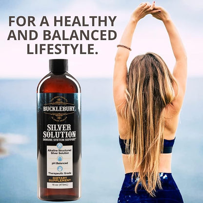 Silver Solution pH Balanced - Alkaline Structured Silver Solution Unflavored Liquid for Daily Immune Support - 30ppm Gluten Free - 16 oz