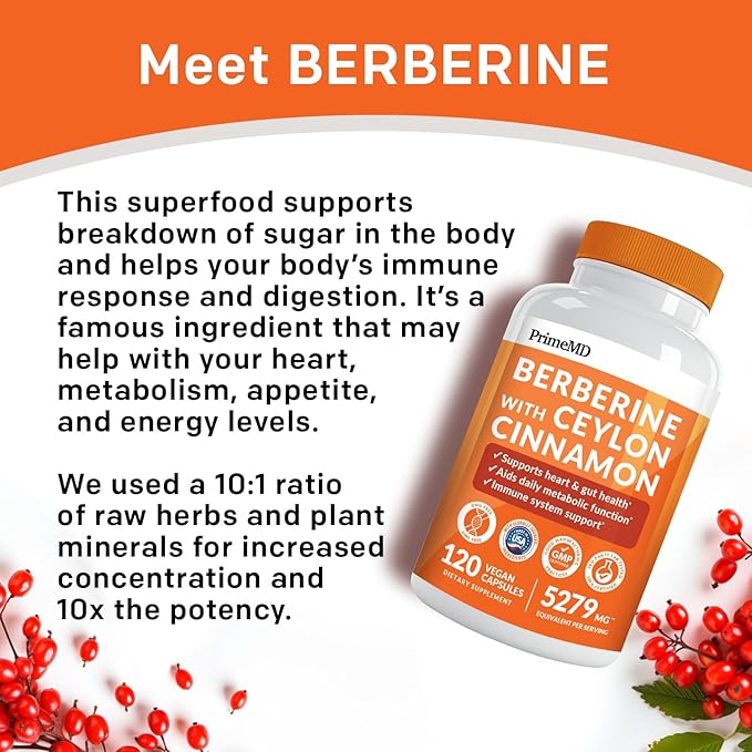 21-in-1 Berberine Supplement with Ceylon Cinnamon with Chromium, Bitter Melon and Green Tea Extract and Black Pepper Extract 5X for Energy & Metabolism Support with 5279 mg (120 ct, Pack of 2)