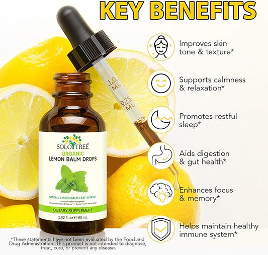 Organic Lemon Balm Extract Drops, Organic Lemon Balm Tincture, Digestive Relief & Anti-Bloat Support, Alcohol-Free, Vegan, Non-GMO, Gluten-Free - 60ml (2PCS)
