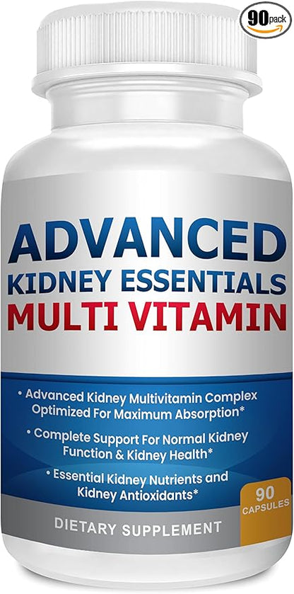 Advanced Kidney Essentials Multivitamin. Kidney Support Supplement for Complete Kidney Health. Kidney Health Supplement with Renal Vitamins 90 Caps