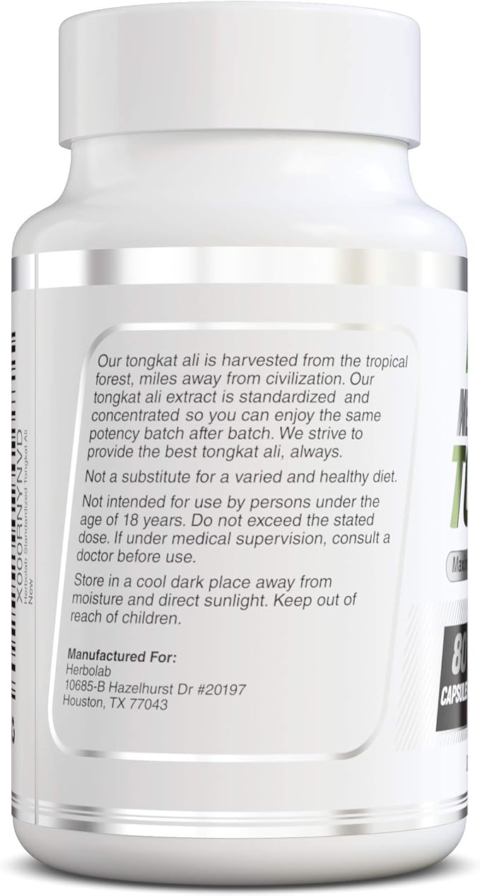 Tongkat Ali For Men Root Supplement 200:1, Standardized to 2% Eurycomanone, 1200mg, 30 Day Supply, Longjack Tongkat Ali for Men, Eurycoma Longifolia Extract Powder Capsules, Malaysian Ginseng