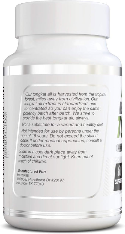 Tongkat Ali For Men Root Supplement 200:1, Standardized to 2% Eurycomanone, 1200mg, 30 Day Supply, Longjack Tongkat Ali for Men, Eurycoma Longifolia Extract Powder Capsules, Malaysian Ginseng