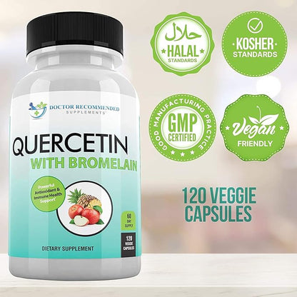 Quercetin 800mg w/Bromelain 165mg Per Serving- 120 Veggie Capsules-Full 60 Day Supply, Vitamin Supplement, Bioflavonoids, Gluten Free, Non-GMO (Pack of 3)