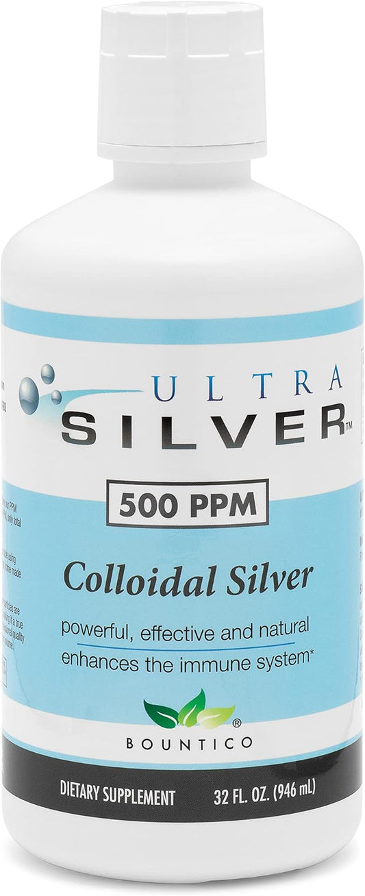 Ultra Silver® Colloidal Silver | 500 PPM, 32 Oz (946mL) | Mineral Supplement | True Colloidal Silver - 4 oz Dropper Bottle (Empty) Included for Dispensing!