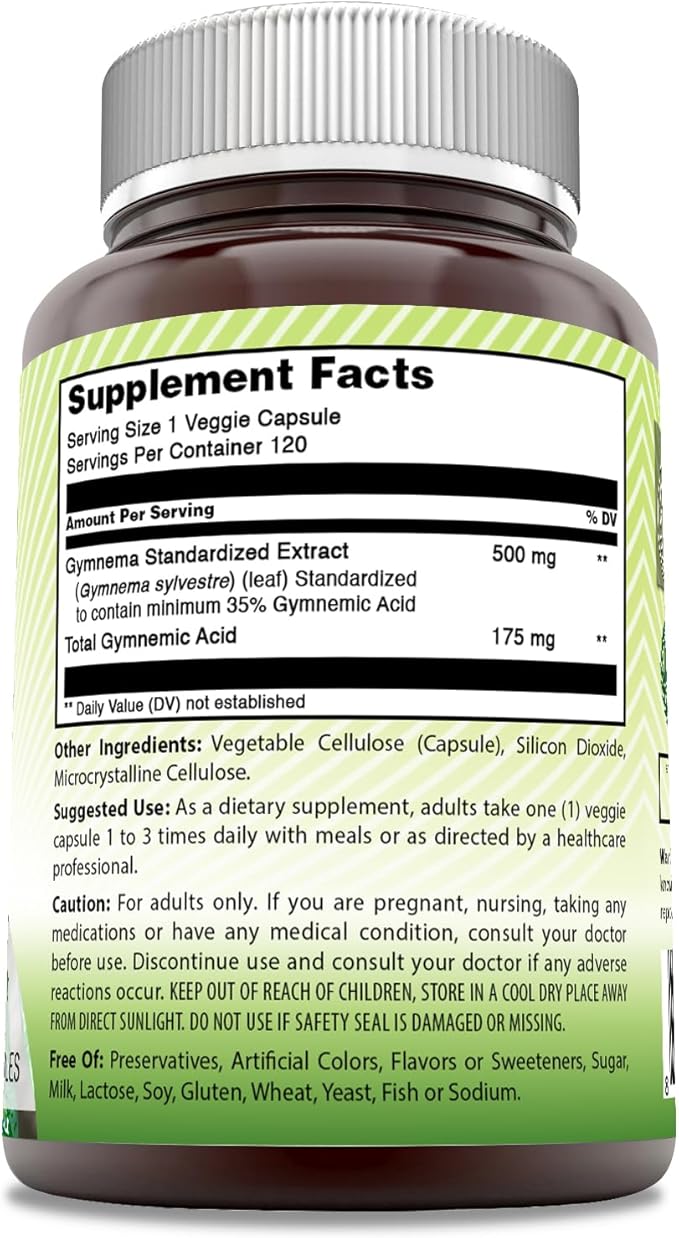 Amazing India Gymnema Supplement | 500 Mg Per Serving | 120 Veggie Capsules | Non-GMO | Gluten Free | Made in USA