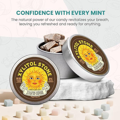 Xylitol Stone Sugar Free Candy - Vegan & Keto Friendly Unique Hard Candy - 100% Natural Flavor Candies - Gluten Free & Non-GMO Breath Freshener Low Calorie Mints - Coffee (Pack of 2)