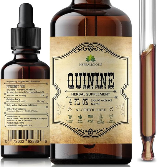 Quinine Liquid Extract 4oz – Restless Legs Syndrome Relief & Leg Cramps PM Nighttime Cramp Relief – All-Natural Cinchona Officinalis Bark Tincture for Cramp Defense, Digestive Health & Immune Support