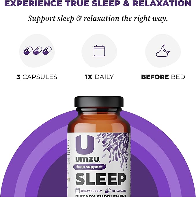 UMZU Magnesium Sleep Support Supplements with GABA and L-Theanine, Complete Body Relaxation and Mood Support, Non-Melatonin Formula - 180 Capsules