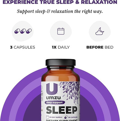 UMZU Magnesium Sleep Support Supplements with GABA and L-Theanine, Complete Body Relaxation and Mood Support, Non-Melatonin Formula - 180 Capsules