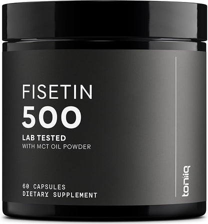 Toniiq Ultra High Purity Fisetin 500mg - 98%+ Higly Purified & Bioavailable Fisetin Supplement with MCT Oil for Absorption - Third-Party Tested Senolytic Supplements for Aging Support - 60 Capsules