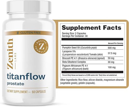 Zenith Labs - TitanFlow - Prostate Supplements for Men - with Pumpkin Seed Oil to Support Urinary and Prostate Health