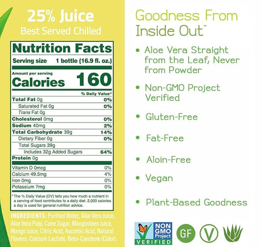ALO Aloe Vera Juice Drink | ALLURE - Mangosteen + Mango | 16.9 fl oz, Pack of 12 |Plant-Based Drink with Real Aloe Pulp