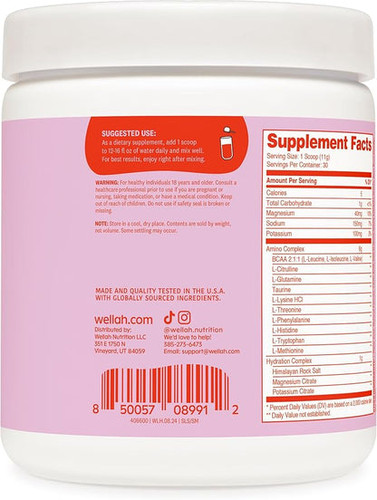 Wellah So Long Soreness BCAA Powder (Strawberry Mango Flavored) 30 Servings - with Hydration Complex