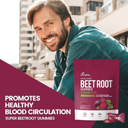 Super Beetroot Gummies 8-in-1 Premium Energy Supplement with CoQ10, Beetroot Extract, Grape Seed Extract, Black Pepper Extract, Vitamins C & B12, L-Arginine & L-Citrulline
