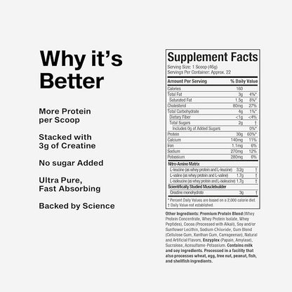 Whey Protein Powder MuscleTech Nitro-Tech Whey Protein Isolate & Peptides Lean Protein Powder for Muscle Gain Muscle Builder for Men and Women Sports Nutrition Strawberry, 2.2 lb (22 Servings)