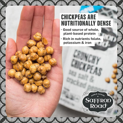 Saffron Road Roasted and Crunchy Bombay Spice, Korean BBQ, Sea Salt & Cracked Pepper Chickpeas | High Protein Snacks | Gluten-free, Vegetarian, Non-GMO, and Certified Halal and Kosher | Pack of 4