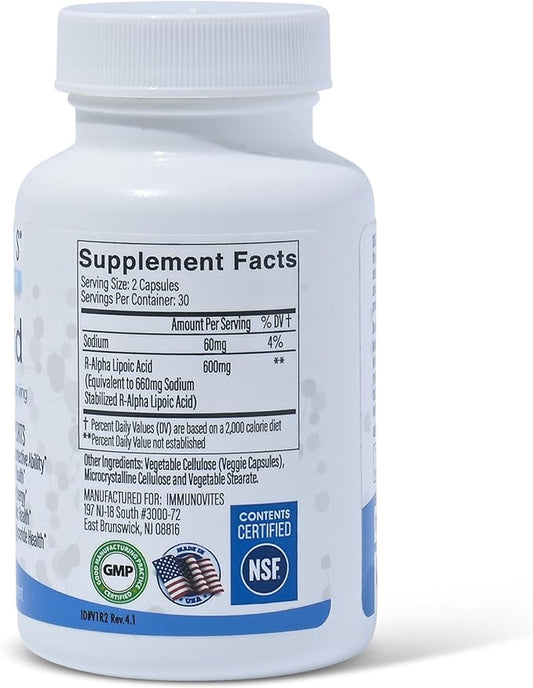 Stabilized R-Alpha Lipoic Acid ((True)) 600mg per Serving [[High Potency & up to 40x Increased Absorption]] (Na R-ALA) (Na R-LA) (Na R-Lipoate) (1 Bottle)