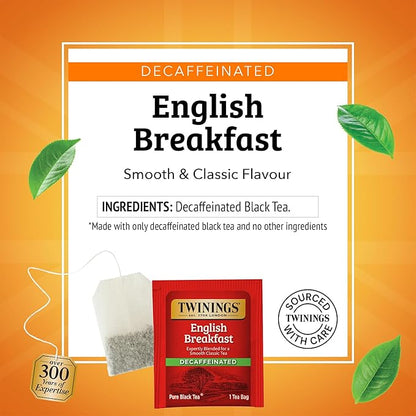 Twinings Decaffeinated English Breakfast Black Tea Bags, 50 Count (Pack of 6), Flavourful, Robust, Enjoy Hot or Iced, 300 Teabags