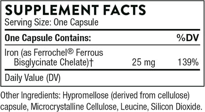 THORNE - Iron Bisglycinate - 25 mg Iron Supplement for Enhanced Absorption Without Gastrointestinal Side Effects* - NSF Certified for Sport - Gluten-Free - 60 Capsules