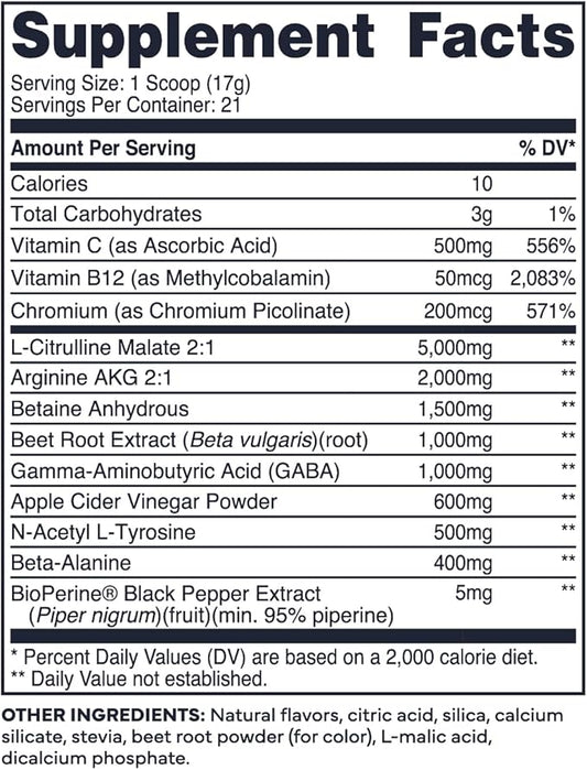Type Zero Ultra Clean Stim Free Pump Pre Workout + Nitric Oxide Booster (Cherry Limeade) - Non Stimulating and Caffeine-Free for Men & Women