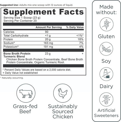 Ancient Nutrition Grass Fed, Cage Free, Bone Broth Protein Powder, 20g Protein, Hydrolyzed Collagen Peptides, Keto & Paleo Friendly, Supports Joint & Gut Health, Turmeric, 20 Servings