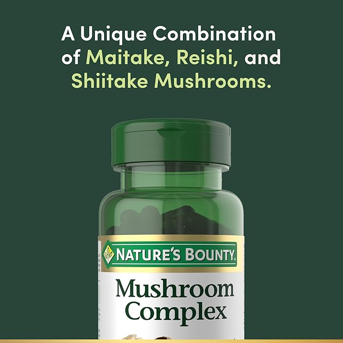 Nature's Bounty Mushroom Complex for Immune Support, Featuring Shiitake, Maitake and Reishi Mushroom – Health Supplements, 60 Capsules