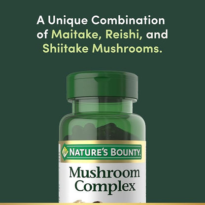 Nature's Bounty Mushroom Complex for Immune Support, Featuring Shiitake, Maitake and Reishi Mushroom – Health Supplements, 60 Capsules